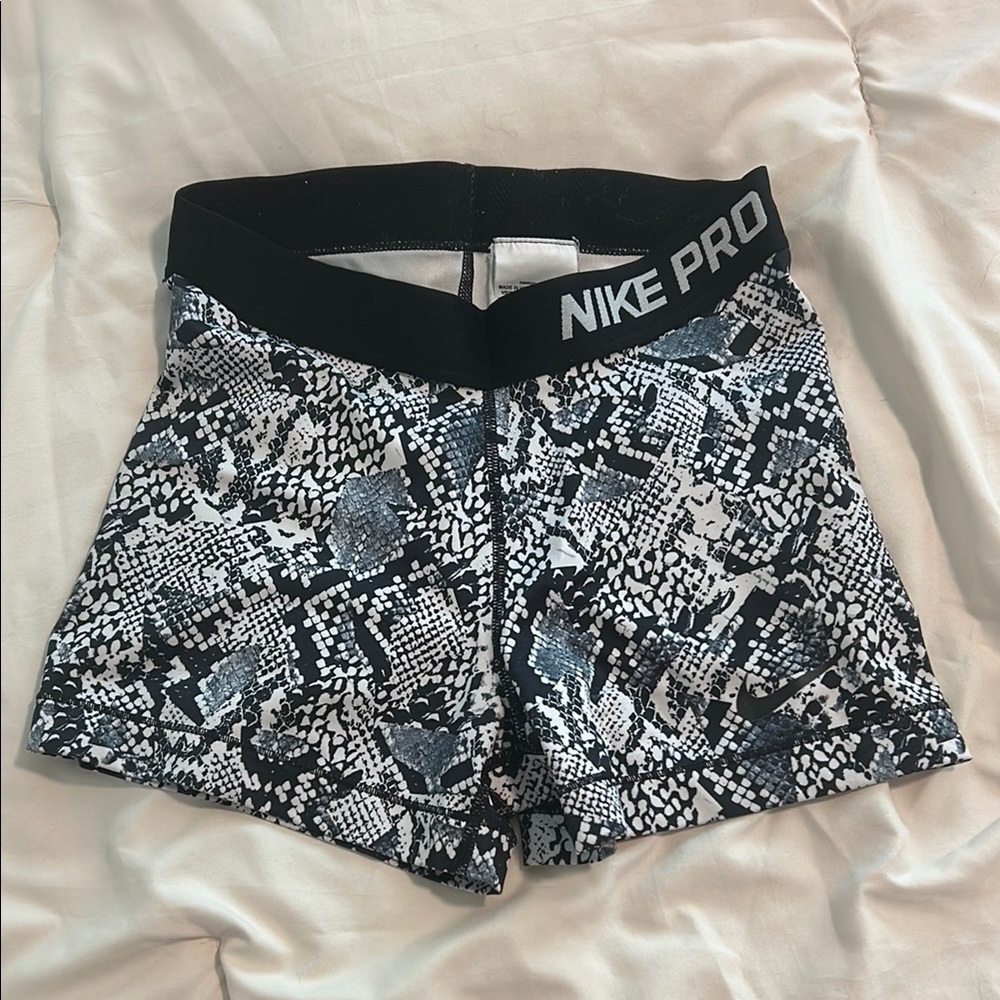 Nike Pro Black and White Athletic Shorts with Snakeskin Print